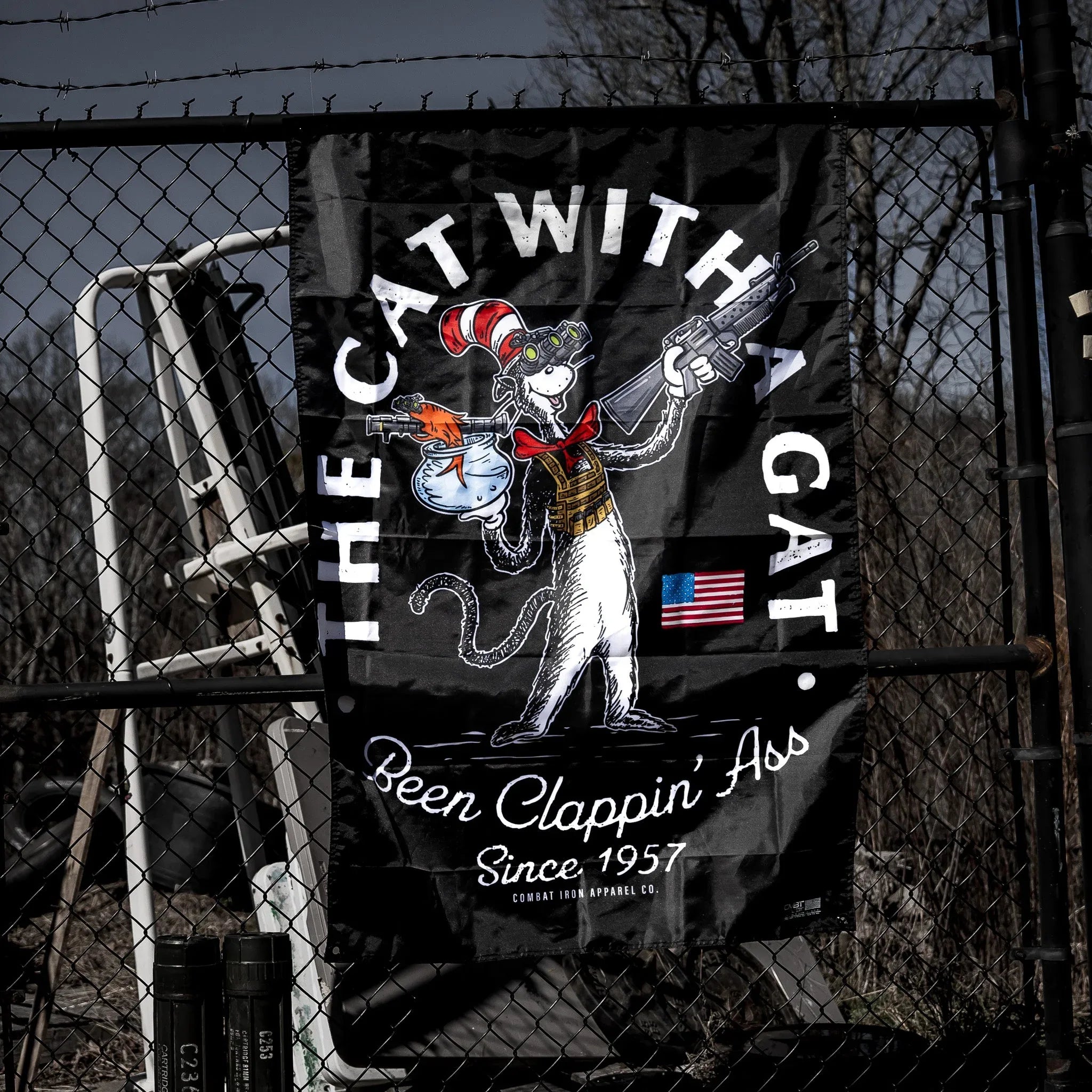 Cat With A Gat 3'x5' Flag - Combat Iron Apparel Co.