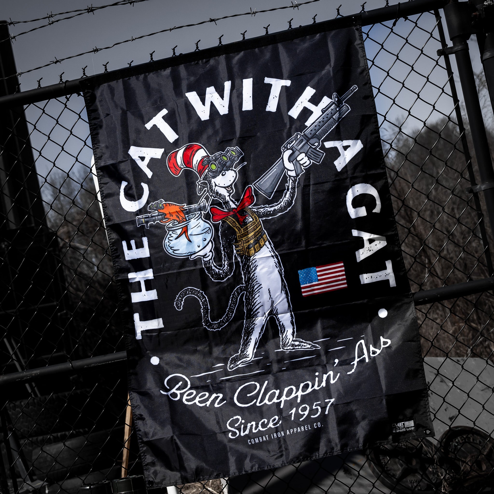 Cat With A Gat 3'x5' Flag  - Combat Iron Apparel Co.