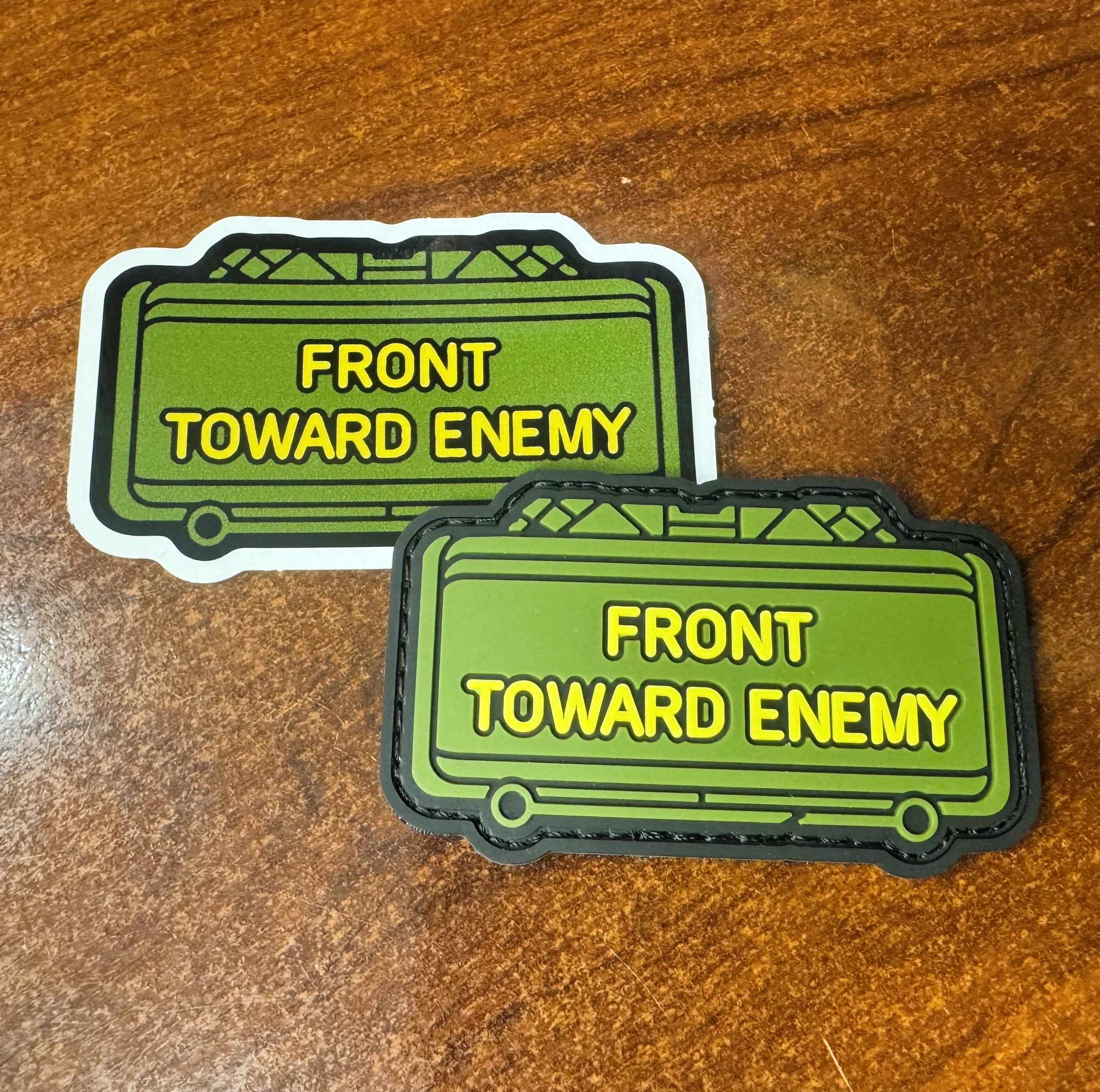 The Clacker Claymore Mine - 'Front Toward Enemy' - 3 inch PVC Patch & Sticker - Combo