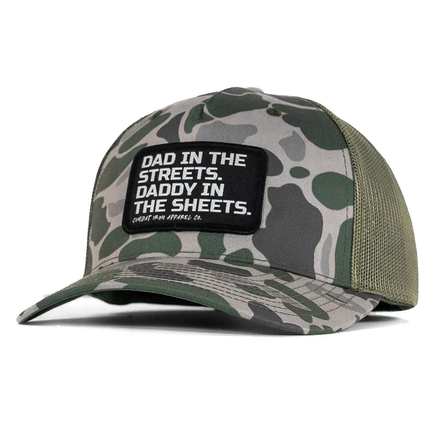 Dad In The Streets. Daddy In The Sheets. Black Patch Snapback Hat - Combat Iron Apparel Co.