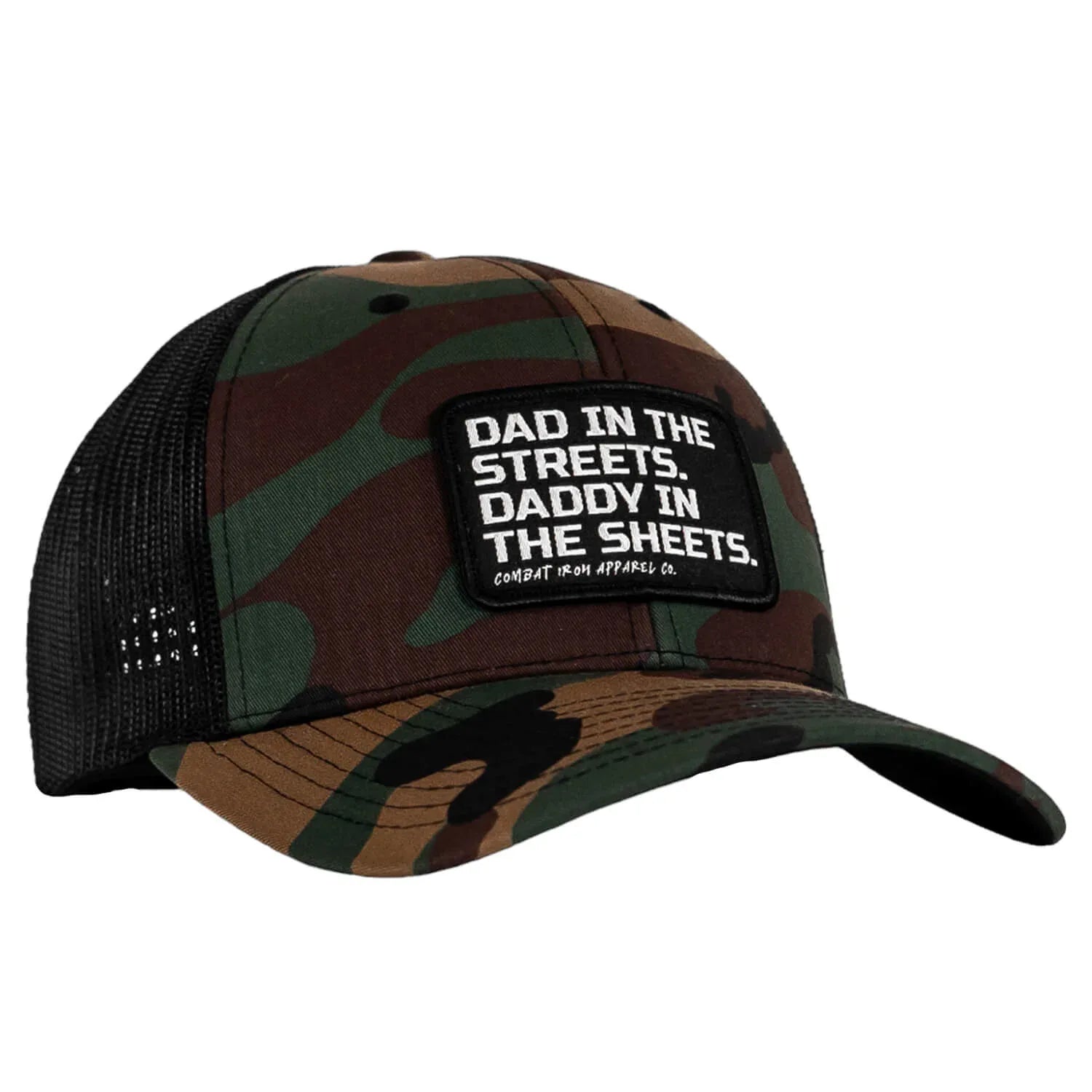 Dad In The Streets. Daddy In The Sheets. Black Patch Snapback Hat - Combat Iron Apparel Co.