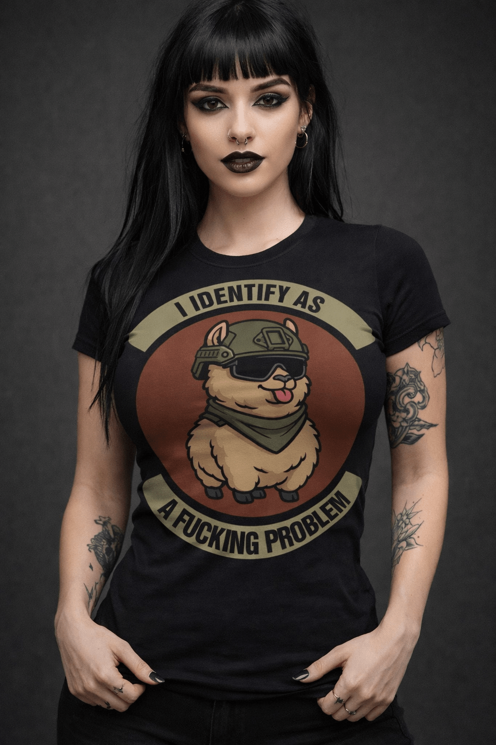 Tactical Llama - I Identify As a Fucking Problem - Unisex t-shirt