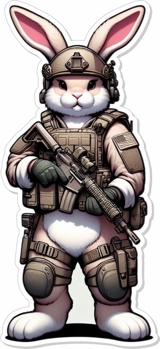 Pew Pew Peter Tactical Easter Battle Bunny - 3.5" Sticker - Bad Bunny Collection