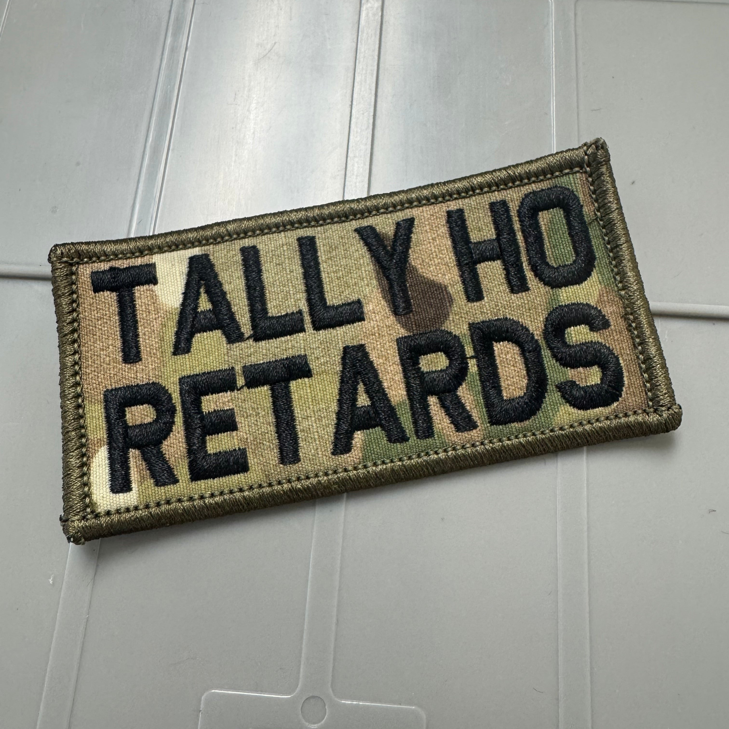 As Seen on Socials - Tally Ho Retards - 2x4 Patch - Multicam w/Black