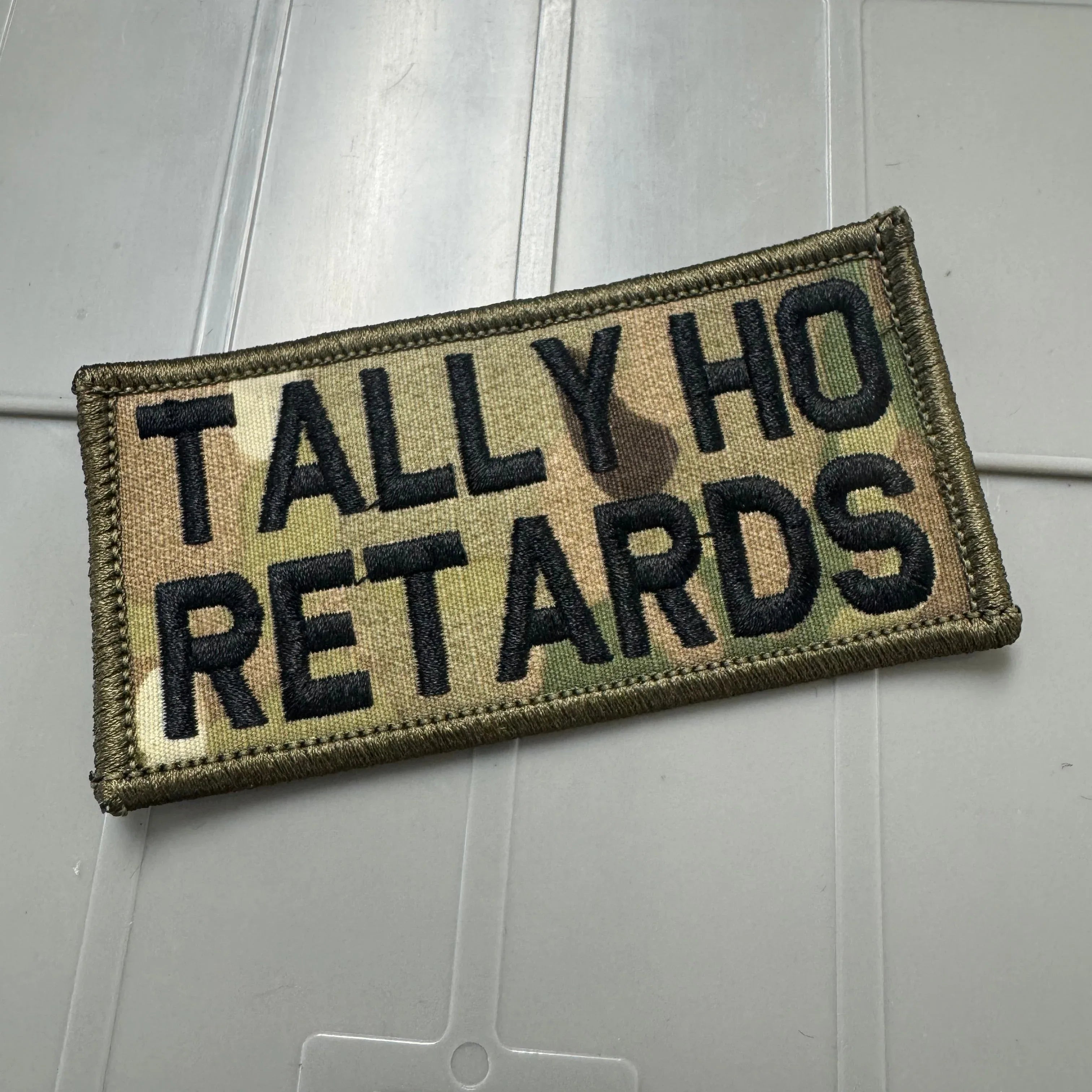 As Seen on Socials - Tally Ho Retards - 2x4 Patch - Multicam w/Black