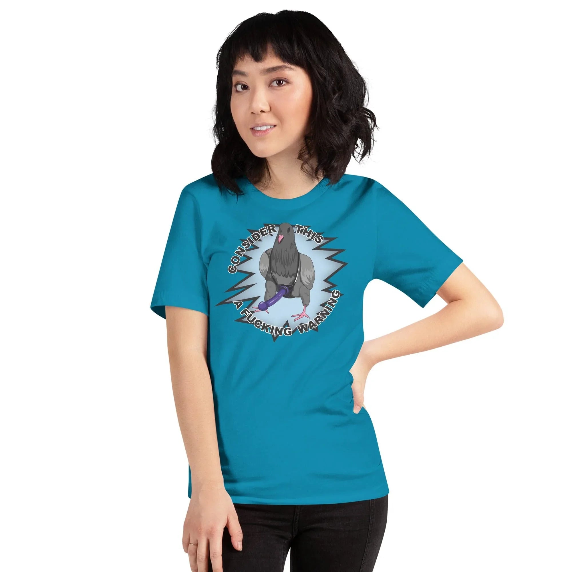 Tactical Gear Junkie Aqua / S Consider this a warning pigeon Unisex t-shirt