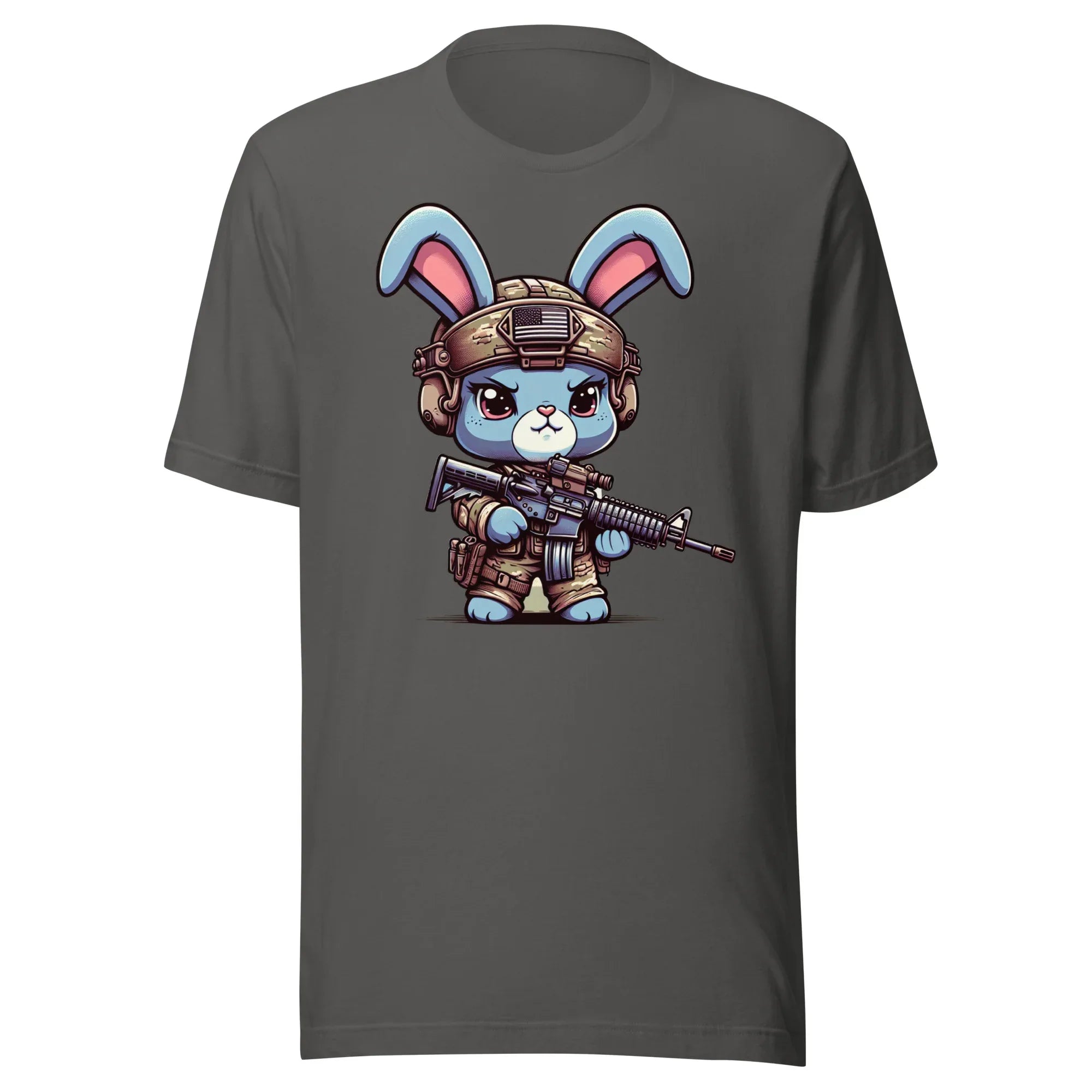 Tactical Cartoon Angry Bunny Carrying an AR15 Rifle - Mini Morale - Unisex T-Shirt Bad Bunny Collection