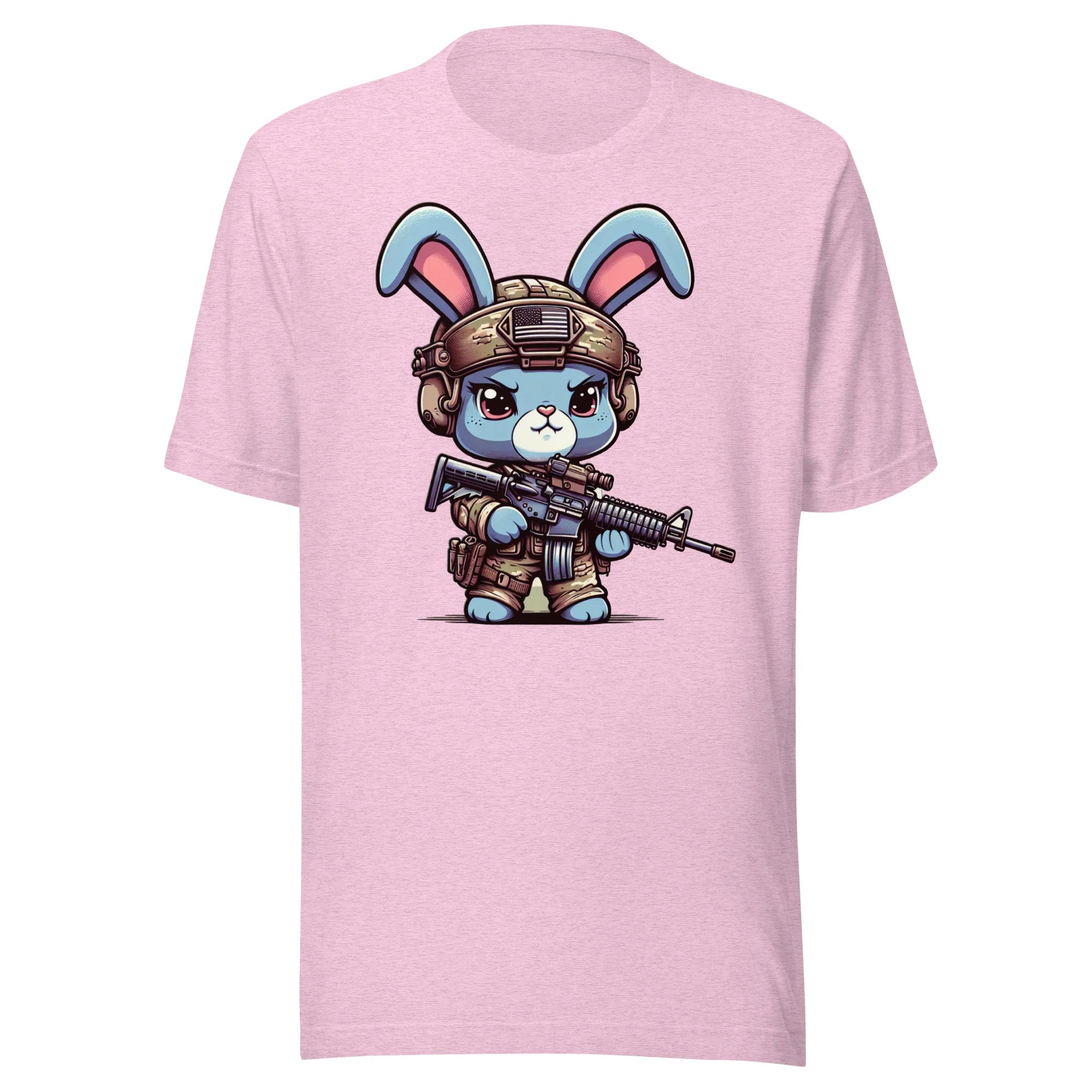 Tactical Cartoon Angry Bunny Carrying an AR15 Rifle - Mini Morale - Unisex T-Shirt Bad Bunny Collection