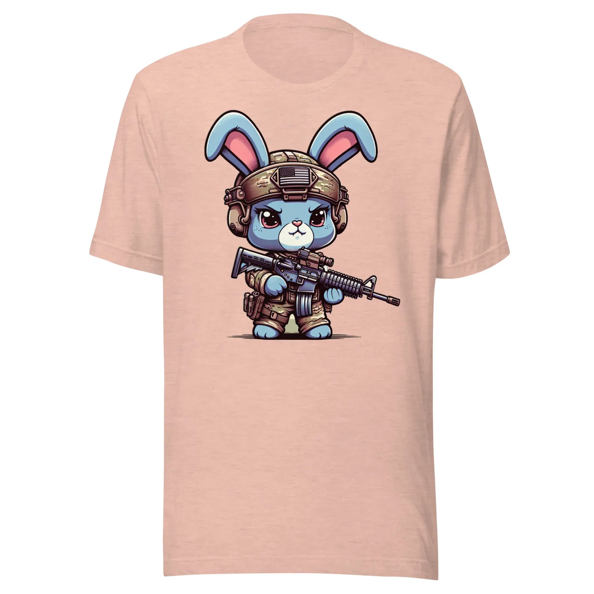 Tactical Cartoon Angry Bunny Carrying an AR15 Rifle - Mini Morale - Unisex T-Shirt Bad Bunny Collection