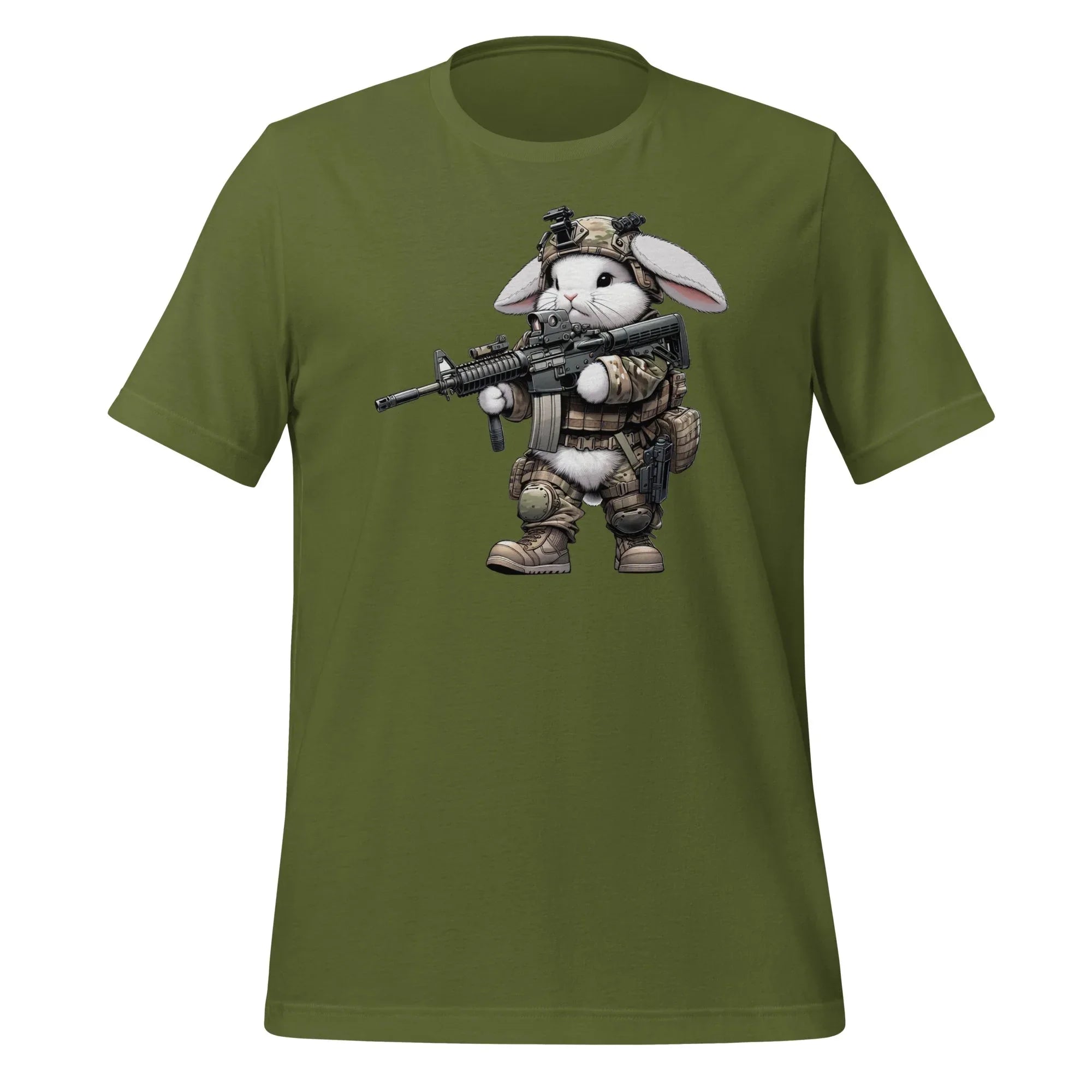 US Tactical Battle Bunny carrying AR15 in the ready Position - Mini Morale - Unisex T-Shirt Bad Bunny Collection