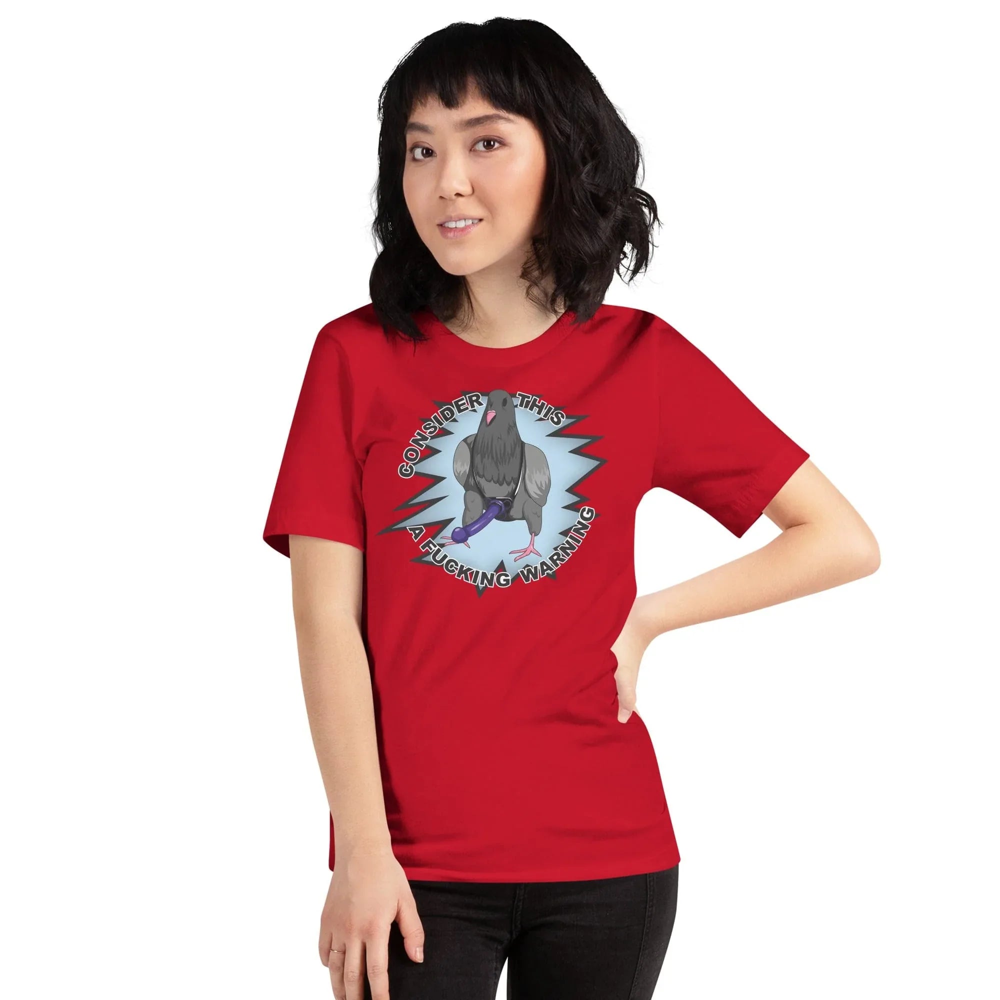 Tactical Gear Junkie Red / XS Consider this a warning pigeon Unisex t-shirt