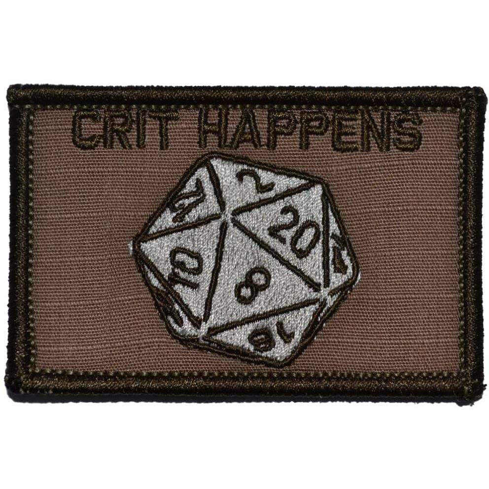 Tactical Gear Junkie Patches Coyote Brown Crit Happens 20 Sided Die - 2x3 Patch