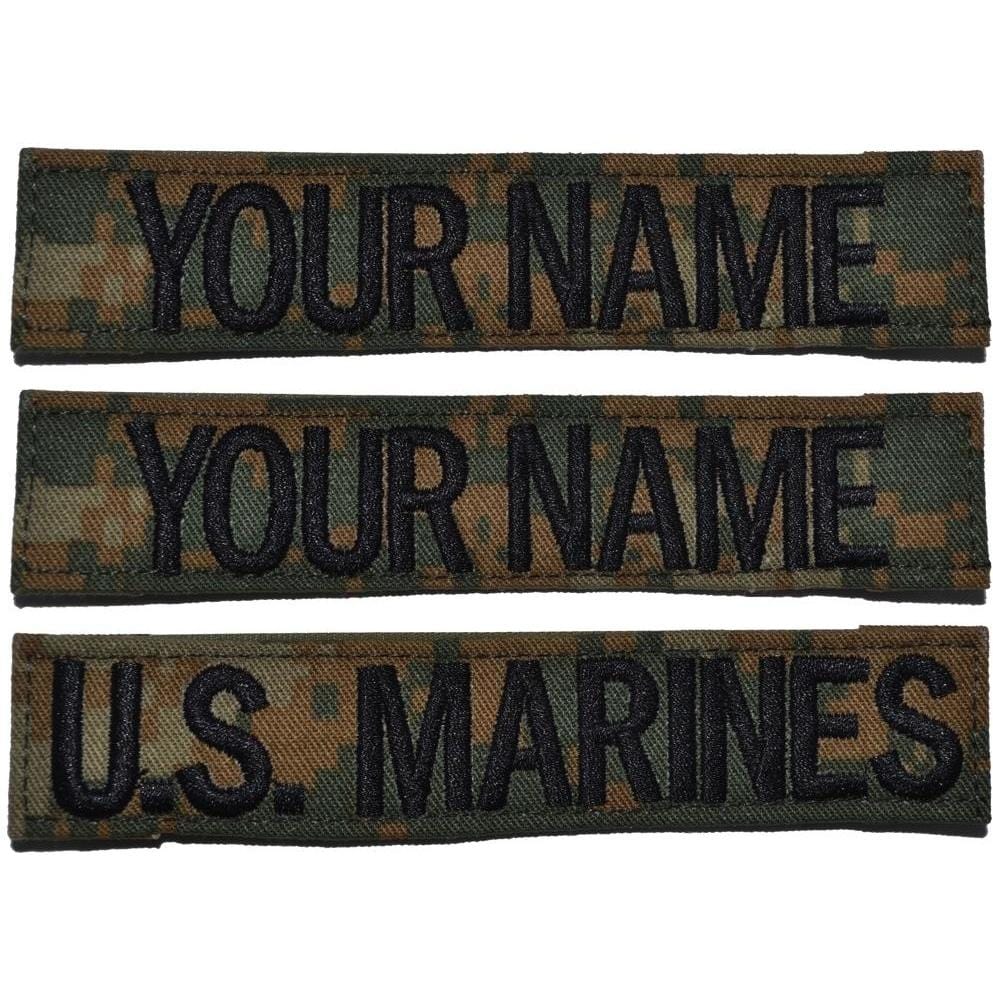 Tactical Gear Junkie Name Tapes 3 Piece Custom Name Tape Set w/ Hook Fastener Backing - Woodland Marpat