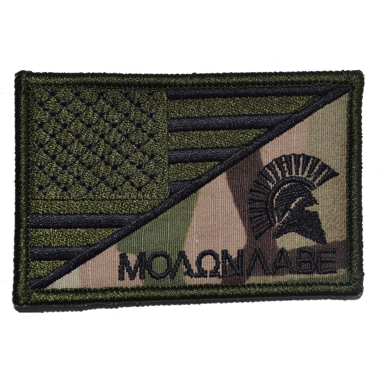 Tactical Gear Junkie Patches MultiCam Molon Labe Spartan Helmet USA Flag - 2.25x3.5 Patch