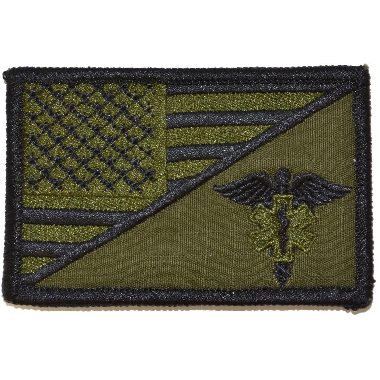 Tactical Gear Junkie Patches Olive Drab EMT Caduceus Star of Life USA Flag - 2.25x3.5 Patch