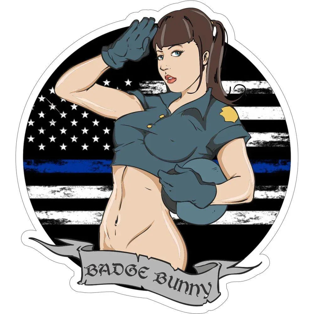 Tactical Gear Junkie Stickers Brunette Badge Bunny - Thin Blue Line - 3 Inch Sticker