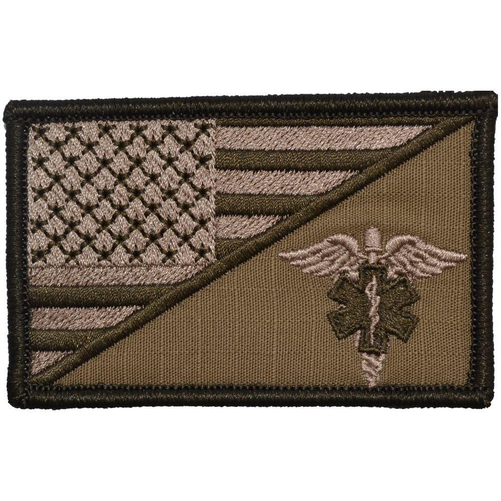 Tactical Gear Junkie Patches Coyote Brown EMT Caduceus Star of Life USA Flag - 2.25x3.5 Patch