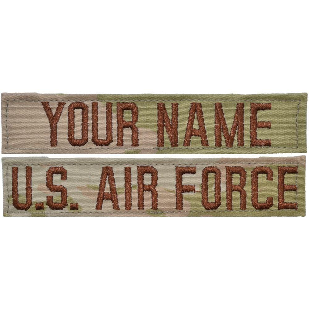 Tactical Gear Junkie Name Tapes Spice Brown 2 Piece Custom Air Force Name Tape Set w/ Hook Fastener Backing - 3-Color OCP