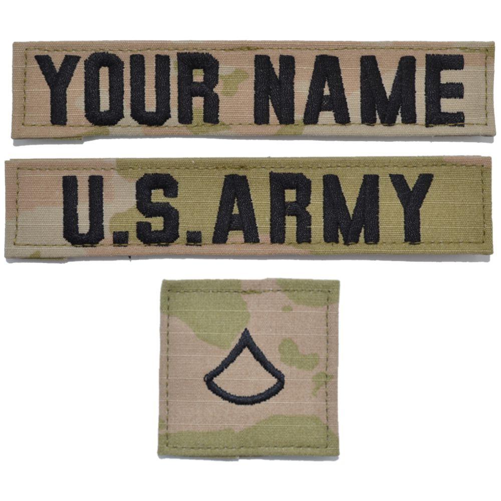 Tactical Gear Junkie Name Tapes 3 Piece Custom Army Name Tape & Rank Set w/ Hook Fastener Backing - 3-Color OCP