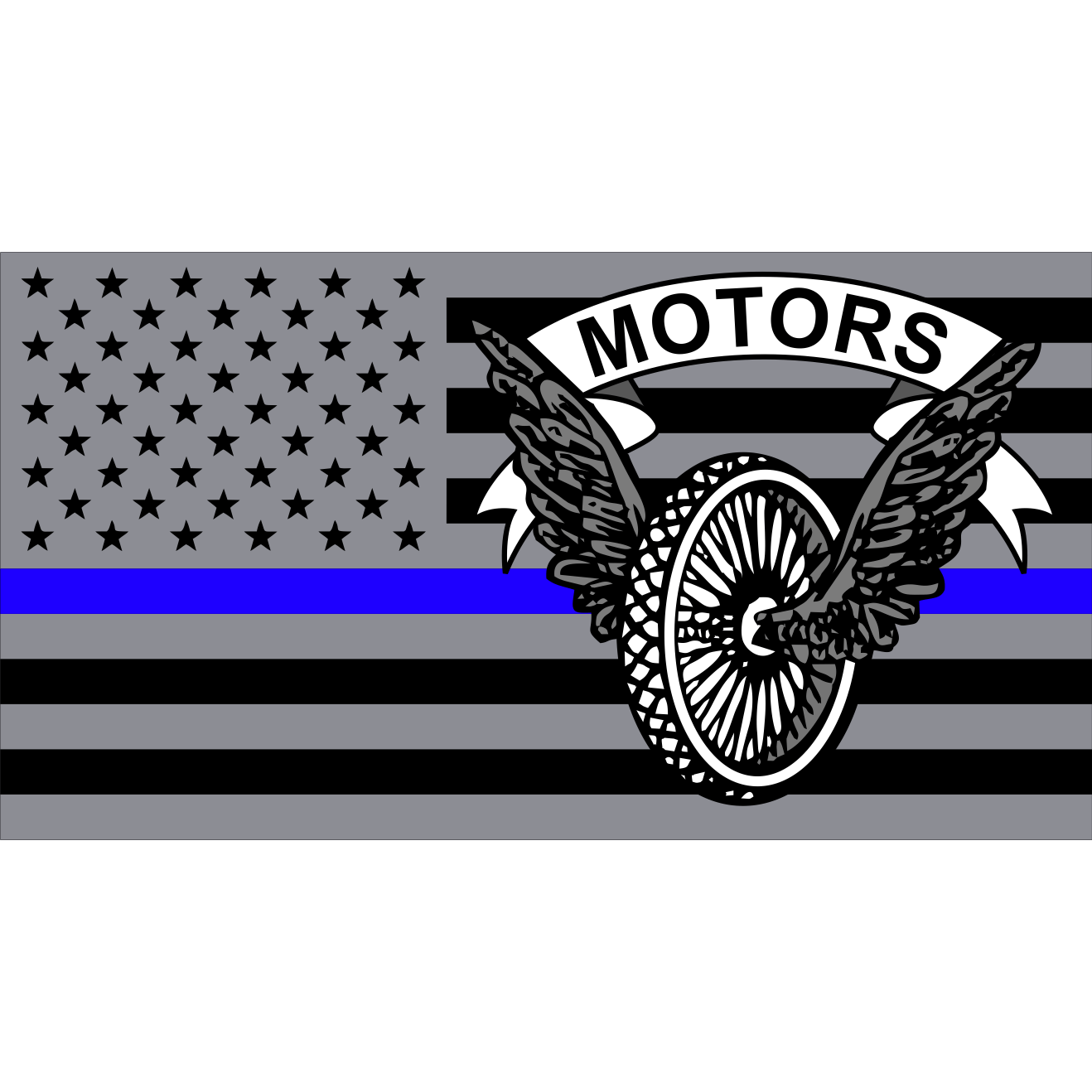 Police Motors US Flag Thin Blue Line - 4.5x2.5 inch Sticker