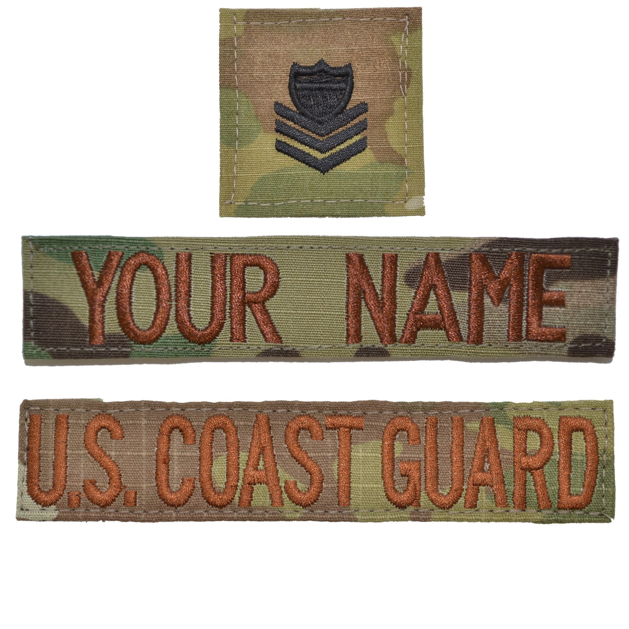 Tactical Gear Junkie Name Tapes 3 Piece Custom Name Tape & Rank Set w/ Hook Fastener Backing - Coast Guard
