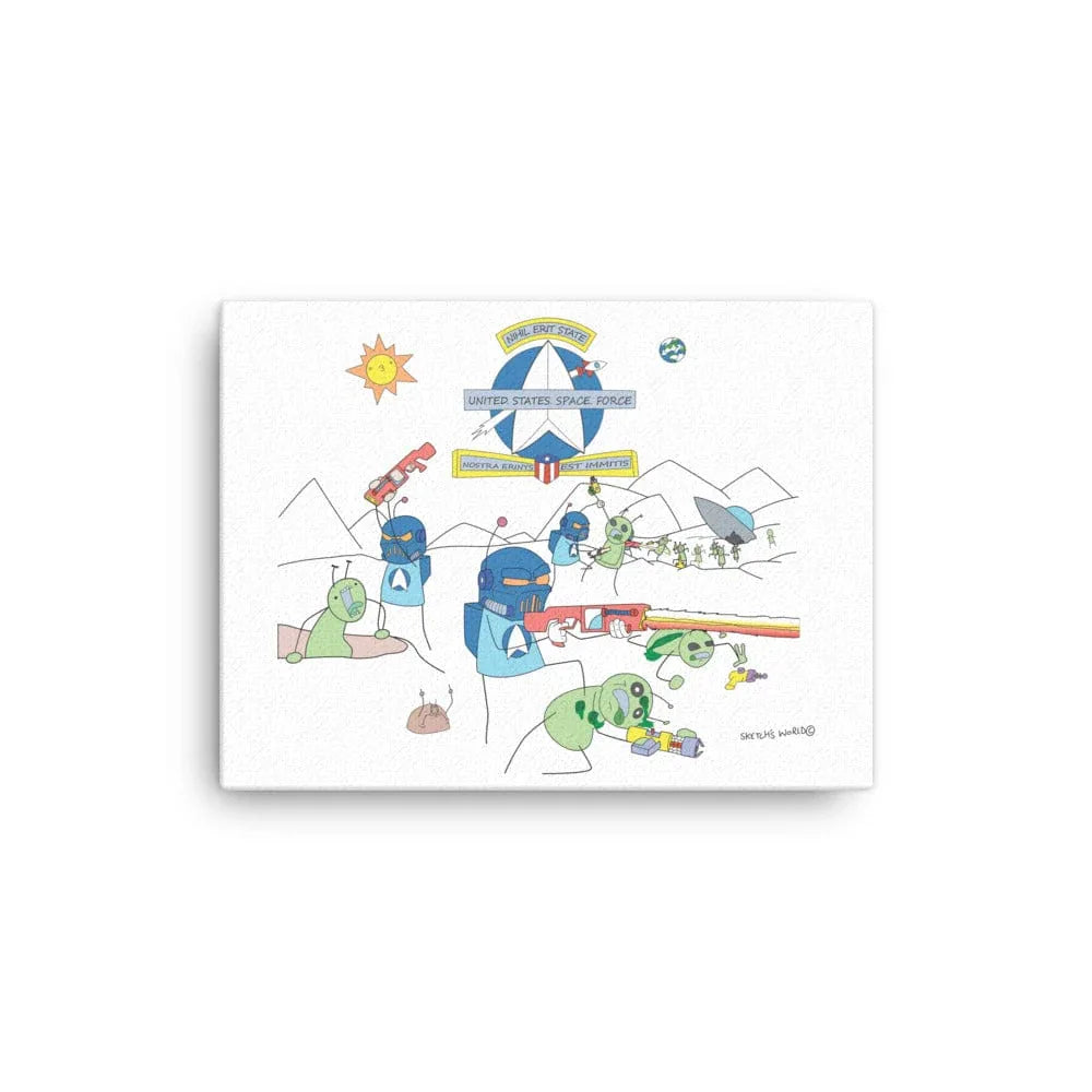 Tactical Gear Junkie 12″×16″ Sketch's World © Officially Licensed - Space Force & Aliens Canvas Print