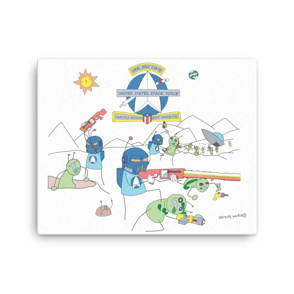 Tactical Gear Junkie 16″×20″ Sketch's World © Officially Licensed - Space Force & Aliens Canvas Print
