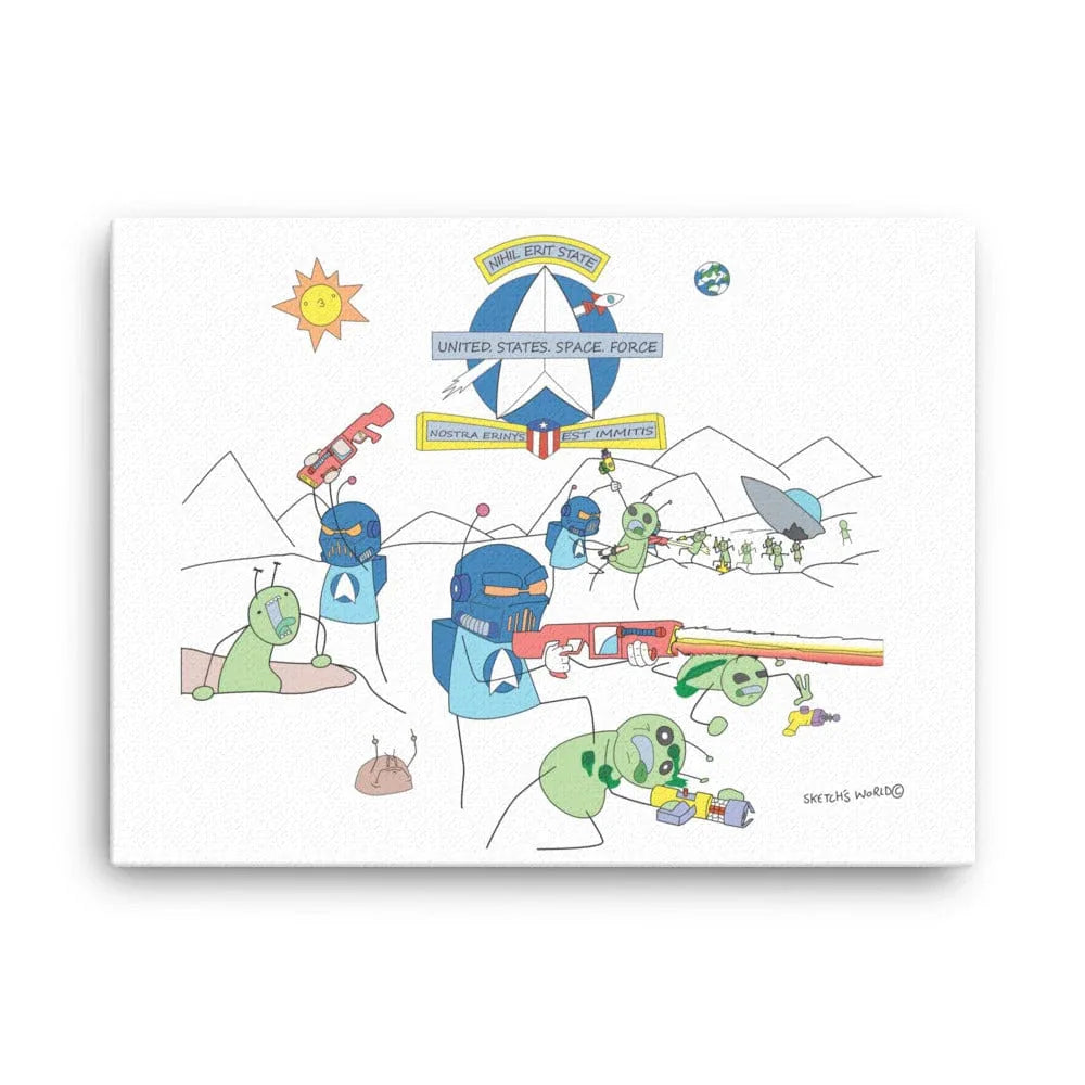 Tactical Gear Junkie 18″×24″ Sketch's World © Officially Licensed - Space Force & Aliens Canvas Print