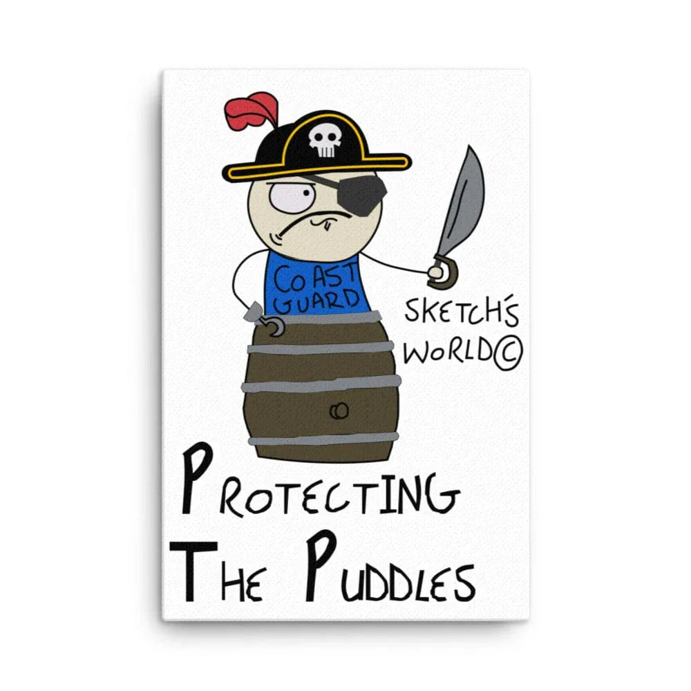 Tactical Gear Junkie 24″×36″ Sketch's World © Officially Licensed - Protecting the Puddles Coast Guard Canvas Print