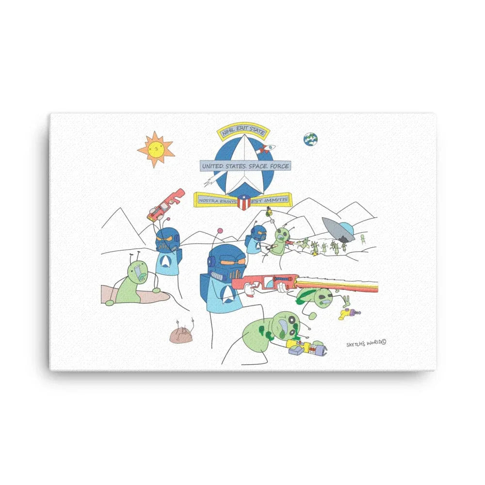 Tactical Gear Junkie 24″×36″ Sketch's World © Officially Licensed - Space Force & Aliens Canvas Print
