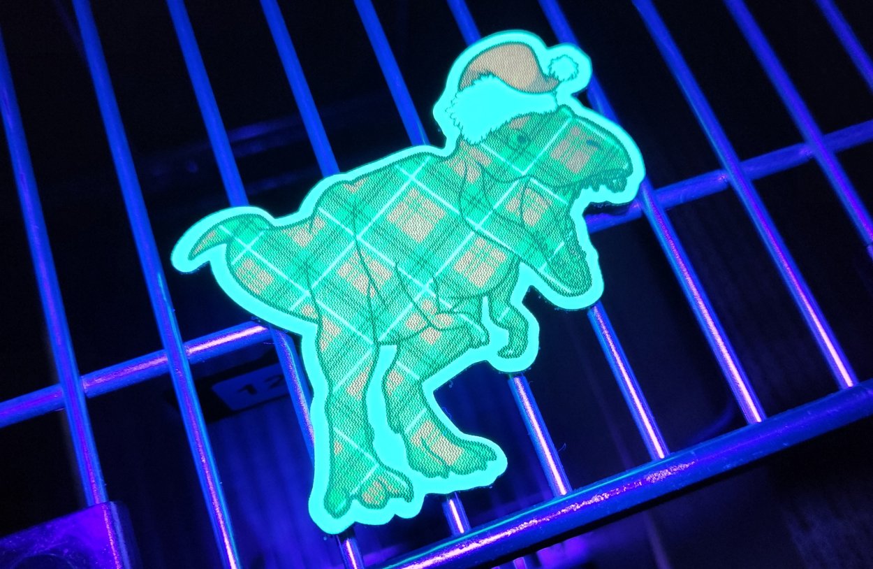 Christmas Hat Gift Wrapped Glow in the Dark Dinosaur T-Rex 4 inch Patch- Sublimated