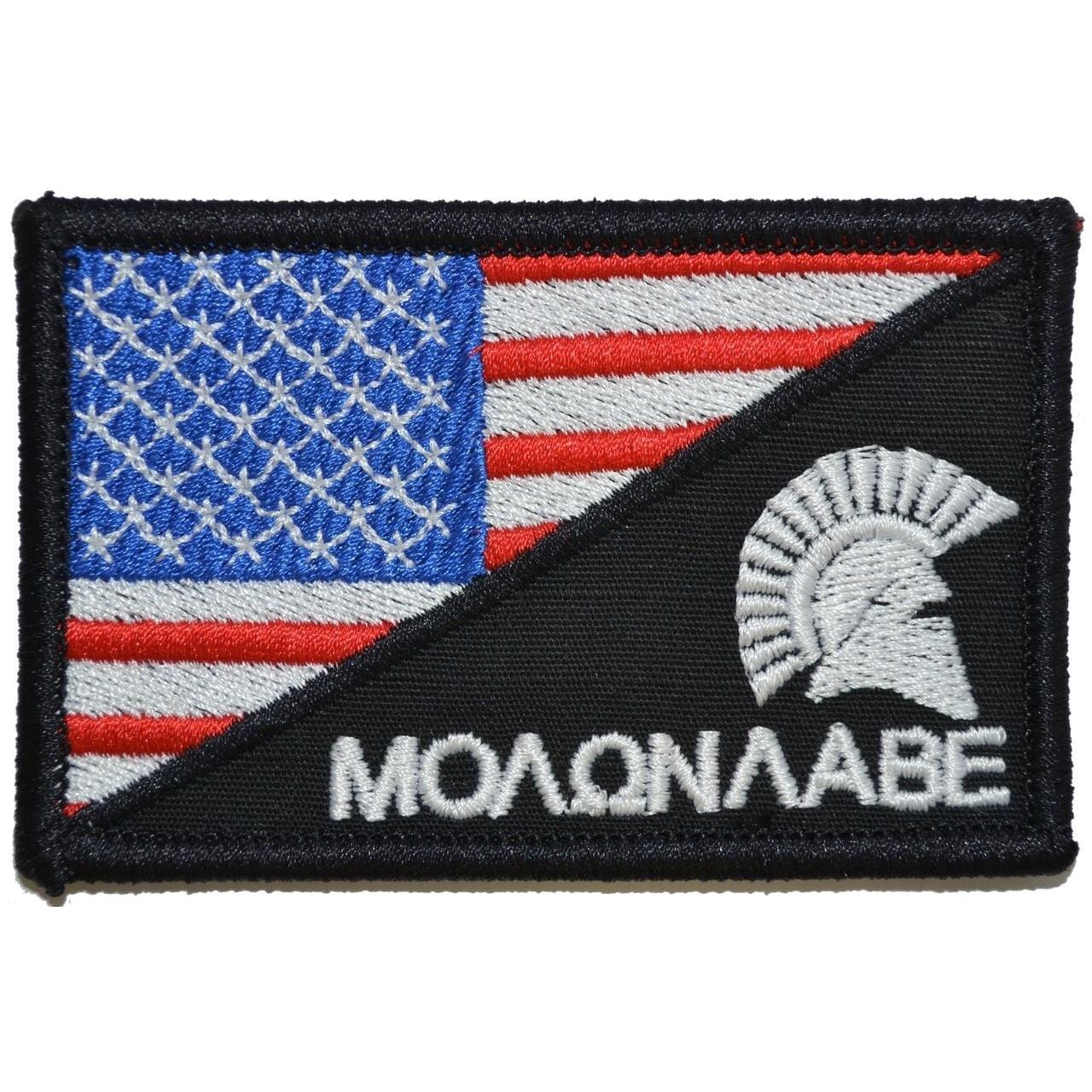 Tactical Gear Junkie Patches Full Color Molon Labe Spartan Helmet USA Flag - 2.25x3.5 Patch