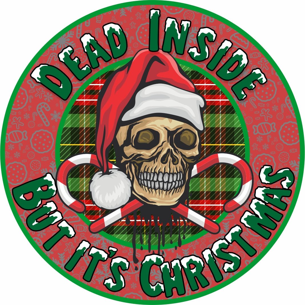Dead Inside, But It's Christmas Slap - Santa Hat Skull with Crossed Candy Canes - 3.5 inch Sticker