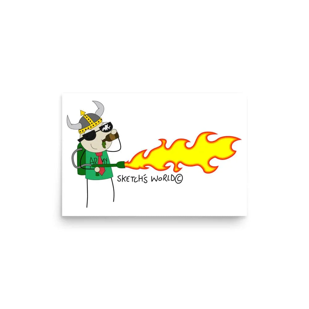 Tactical Gear Junkie 12″×18″ Sketch's World © Officially Licensed - Army Flamethrower Poster