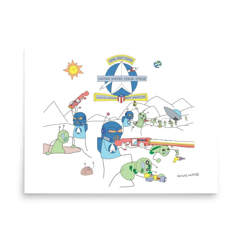 Tactical Gear Junkie 18″×24″ Sketch's World © Officially Licensed - Space Force & Aliens Poster