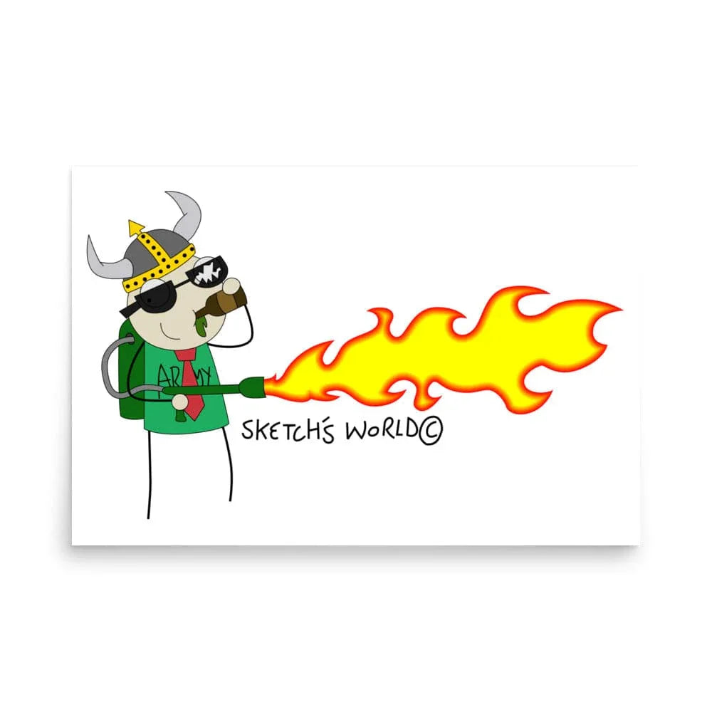 Tactical Gear Junkie 24″×36″ Sketch's World © Officially Licensed - Army Flamethrower Poster