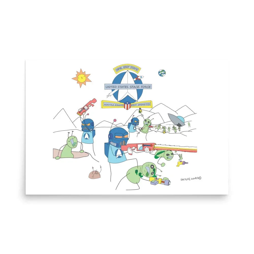 Tactical Gear Junkie 24″×36″ Sketch's World © Officially Licensed - Space Force & Aliens Poster