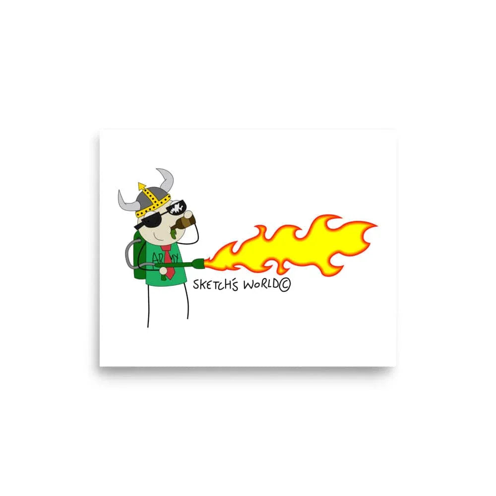 Tactical Gear Junkie 8″×10″ Sketch's World © Officially Licensed - Army Flamethrower Poster