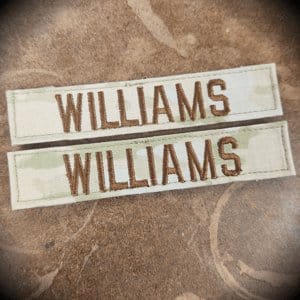 Tactical Gear Junkie Name Tapes Spice Brown 2 Piece Custom Air Force Name Tape Set w/ Hook Fastener Backing - 3-Color OCP