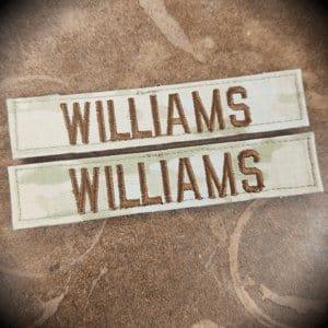 Tactical Gear Junkie Name Tapes Spice Brown 2 Piece Custom Air Force Name Tape Set w/ Hook Fastener Backing - 3-Color OCP