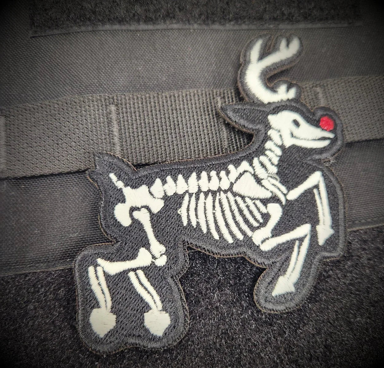 Skeleton Rudolph Reindeer GID Glow in the Dark 4" Embroidered Patch
