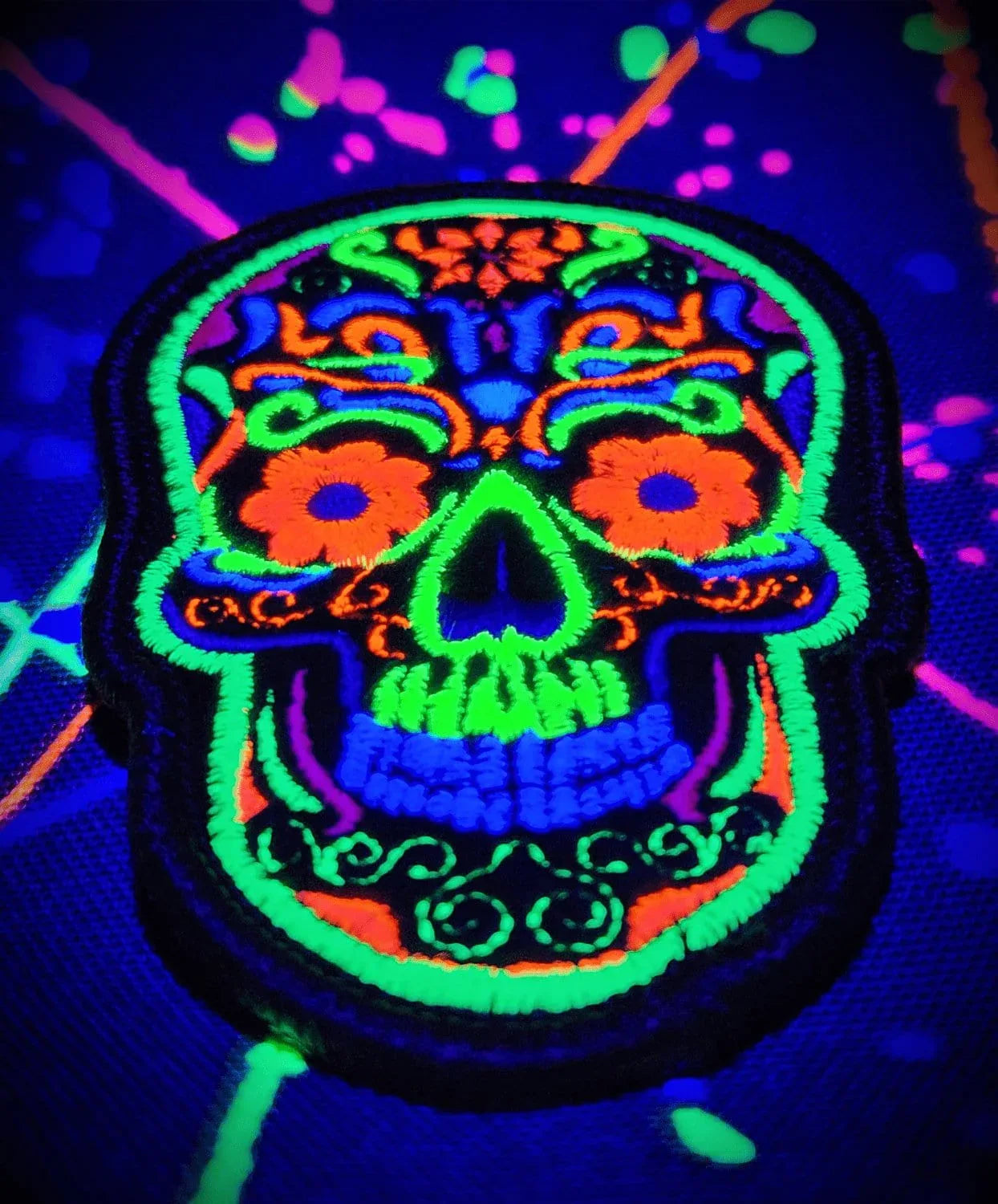 Tactical Gear Junkie Patches Blacklight Dark Blacklight Sugar Skull Felt Patch