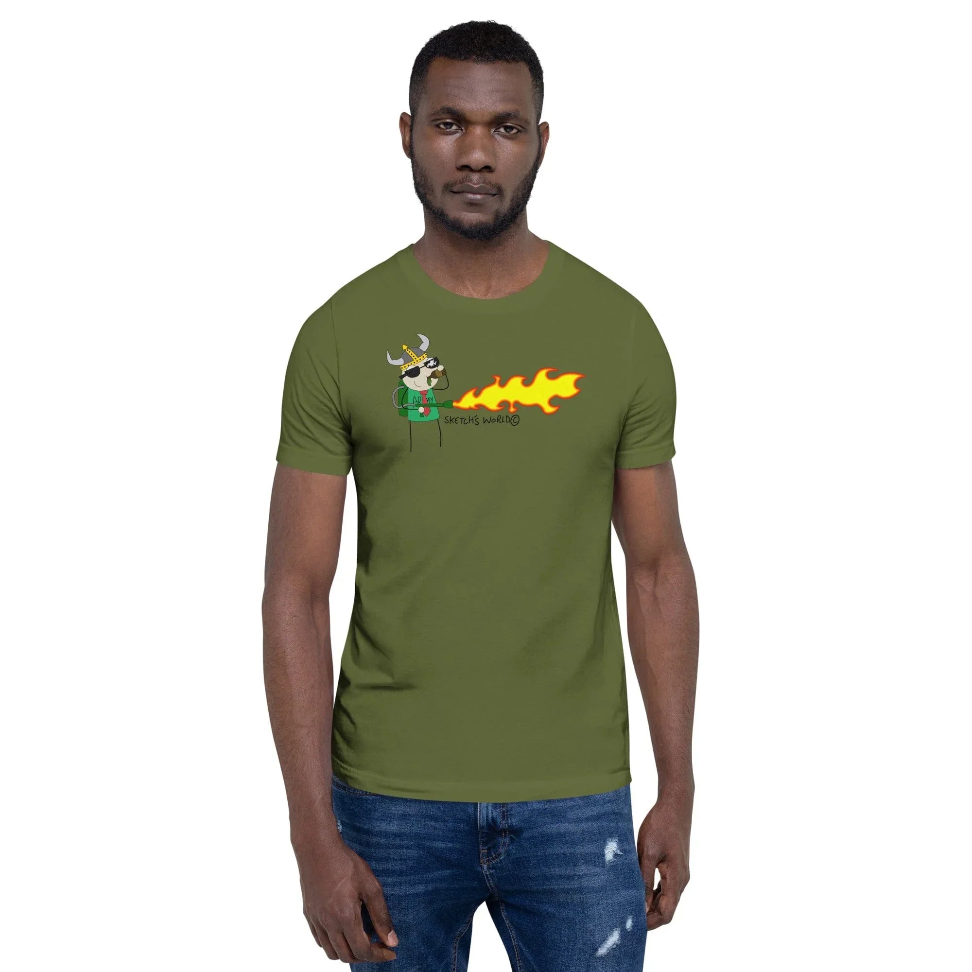 Tactical Gear Junkie Olive / S Sketch's World © Officially Licensed - Army Flamethrower Unisex T-Shirt