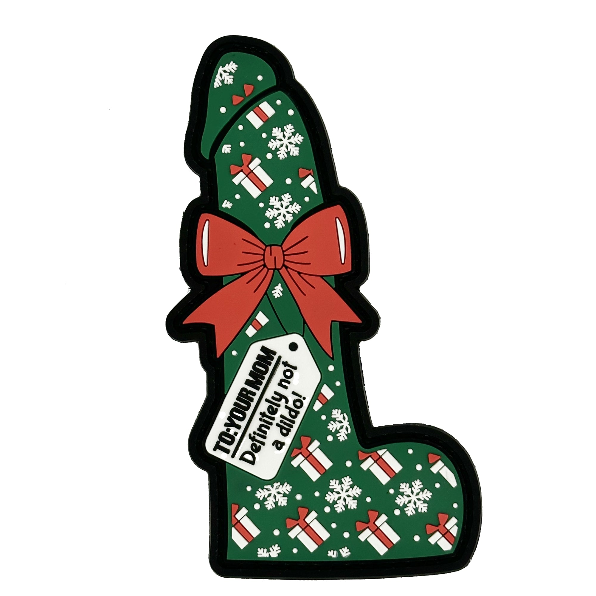 Definitely Not a Dildo Christmas Wrapping with Bow 5" PVC Patch - V.2.0 - NSFW