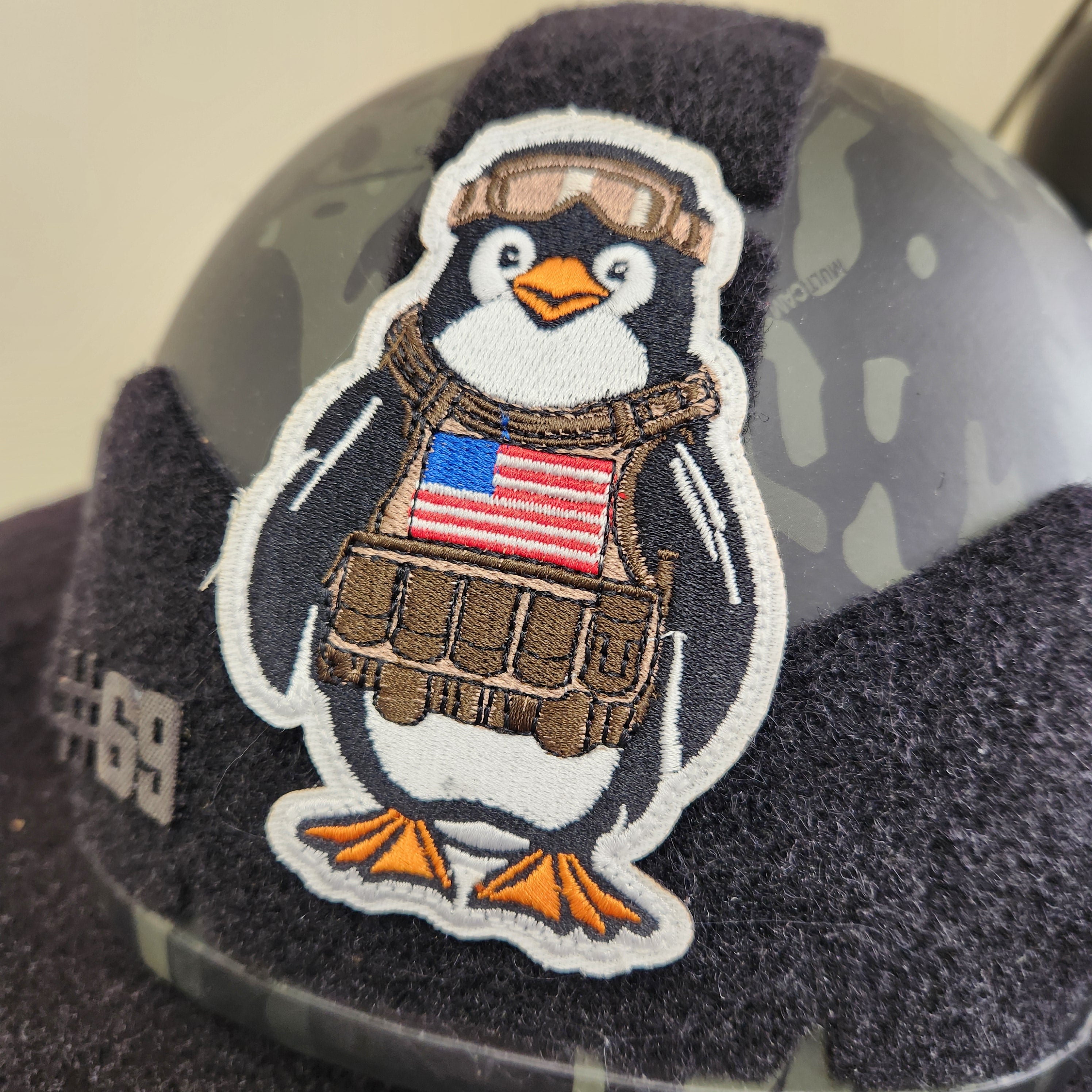 Arctic Warfare: Fully Embroidered Tactical Penguin Patch with US Flag