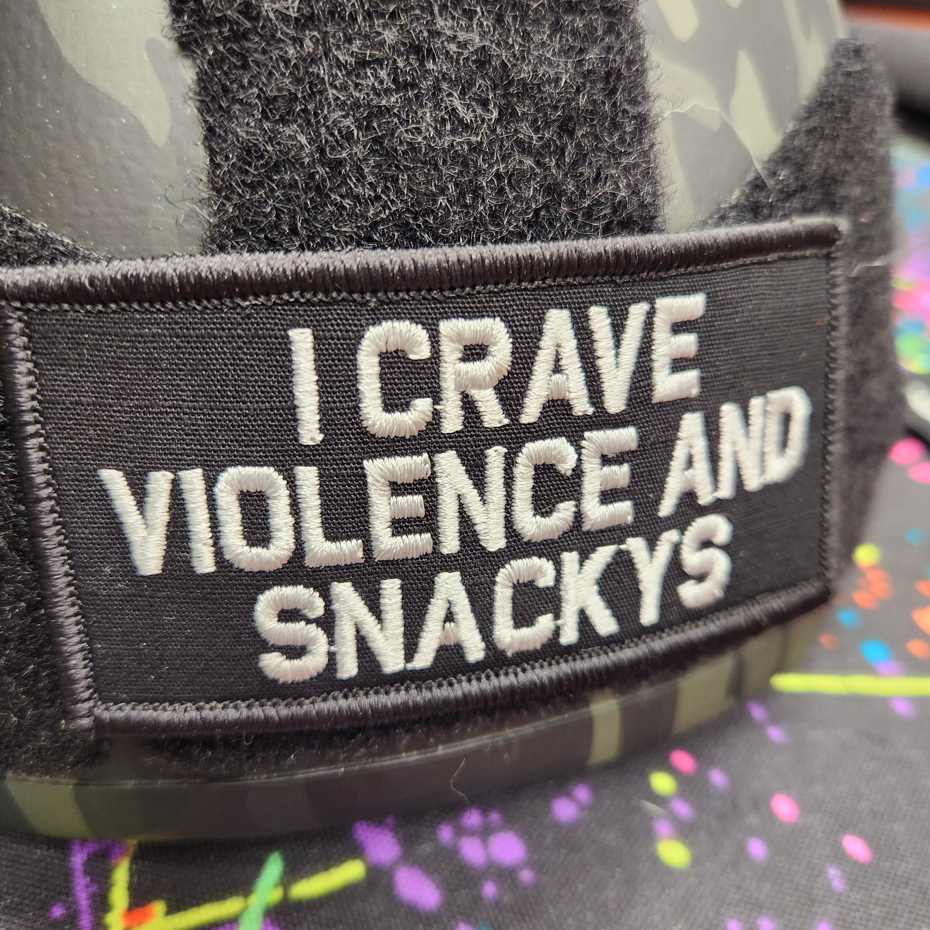 As Seen on Socials - I Crave Violence and Snackys - 2x4 Patch - Multiple Variants