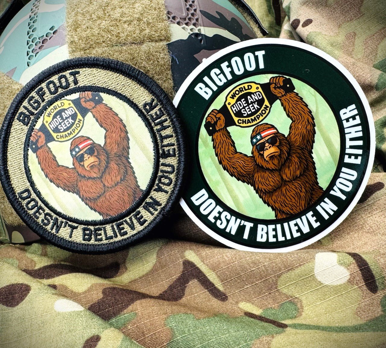 COMBO - POTM - SEPTEMBER 2025 - Bigfoot Doesn't Believe In You Either - PATCH AND STICKER