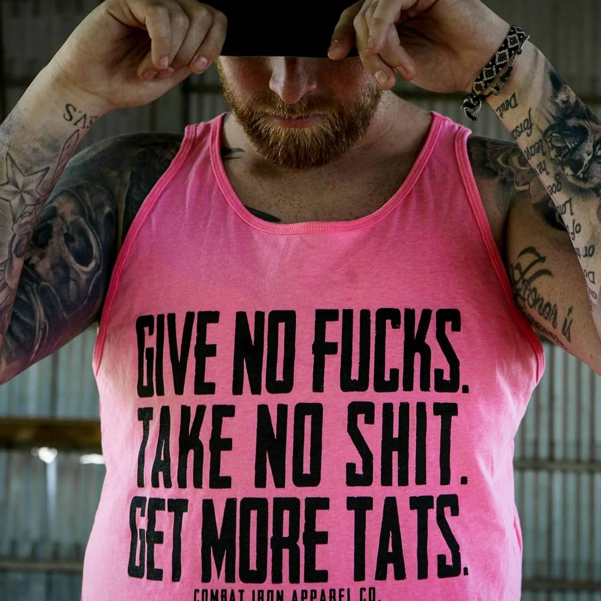 Give No Fucks. Take No Shit. Get More Tat's. Men's Tank - Combat Iron Apparel Co.