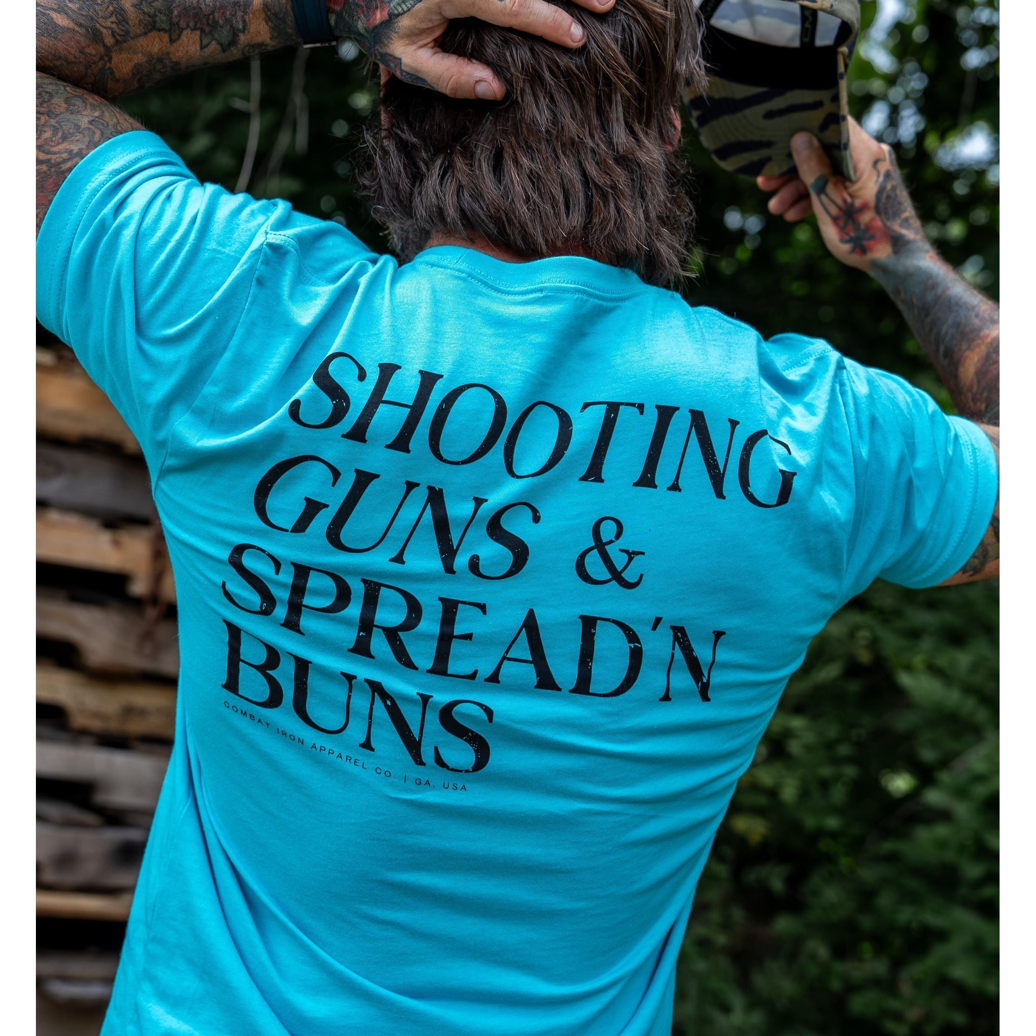 Shooting Guns & Spread'n Buns Men's T-Shirt - Combat Iron Apparel Co.