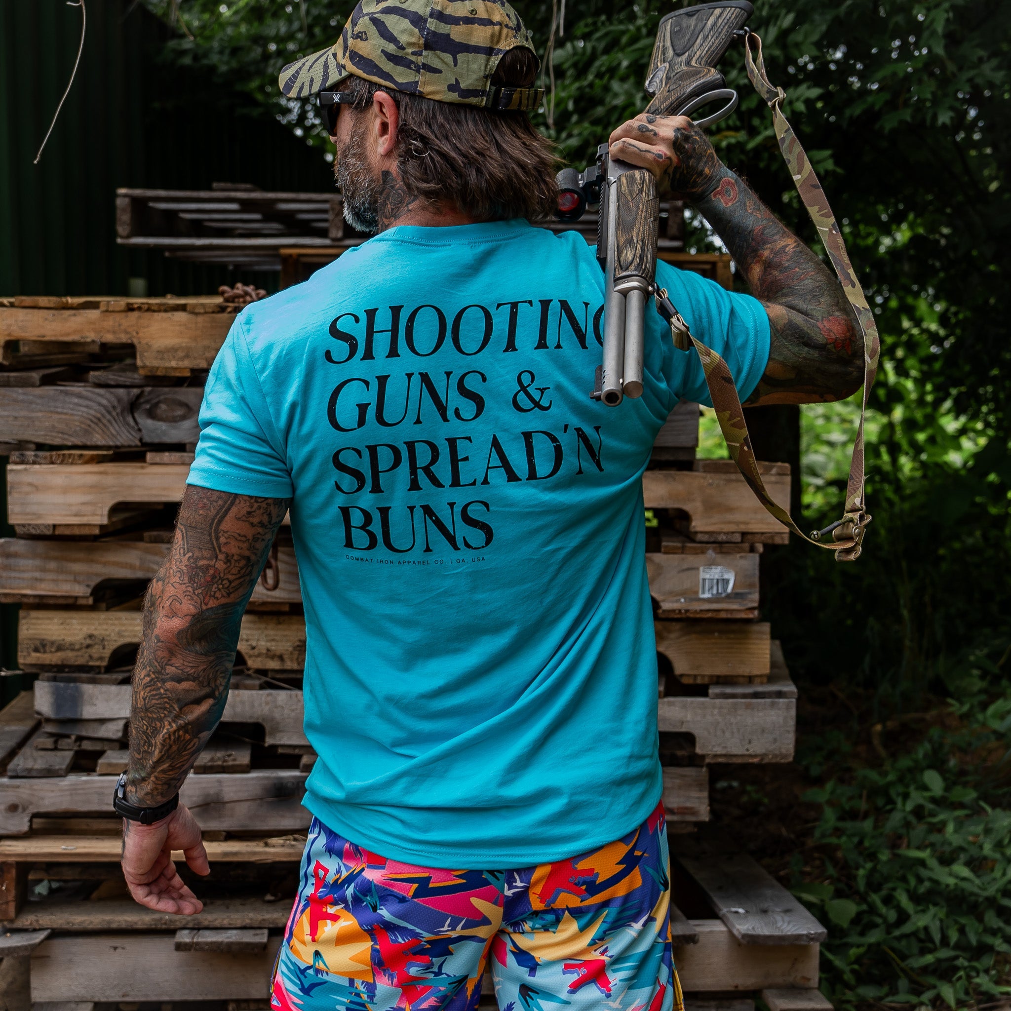Shooting Guns & Spread'n Buns Men's T-Shirt - Combat Iron Apparel Co.